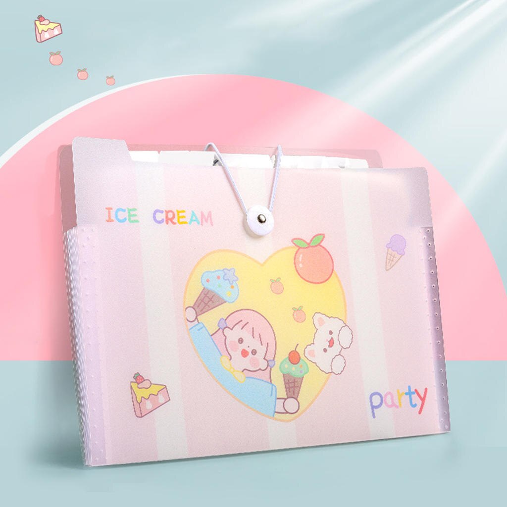 Portable A4 File Organizer File Folder Document Manager Multi Pockets Desktop Organizer Paper Holder: 8 Tier Ice Cream