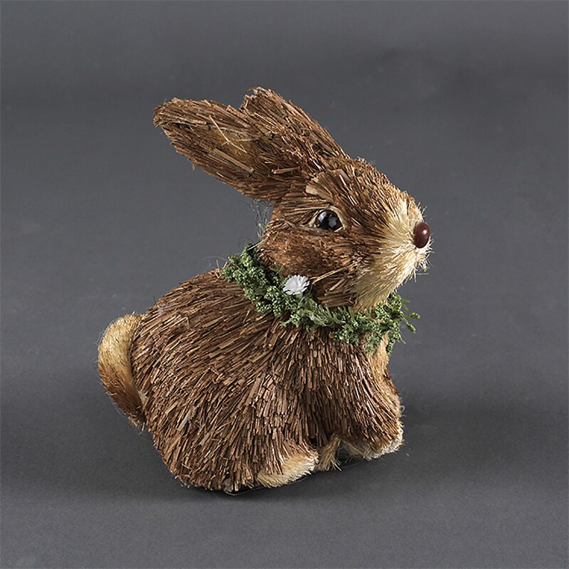 Cute Handmade Straw Animal Bunny Brown Gray Animal Crafts Home Decorations Figurines