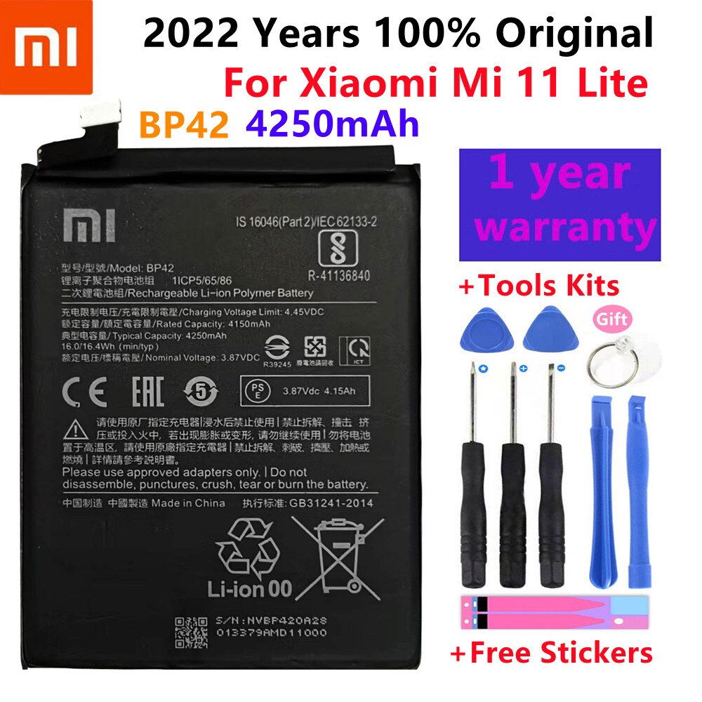 100% Original BP42 Batterie Für Xiaomi Mi 11 Lite BP42 Echtem Ersatz Telefon Batterie Batterien Bateria 4250mAh Mit Werkzeuge