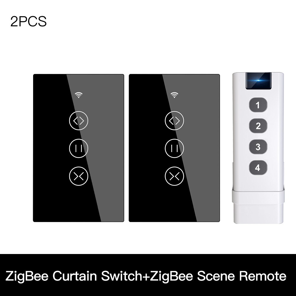 ZigBee RF Smart Touch Curtain Switch Roller Blinds Shutter Tuya Smart App Wireless Control Relay Status Works with Alexa Google: 2 US and Scene