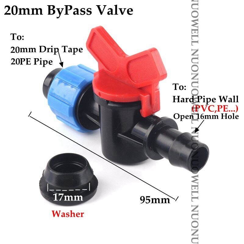 2 stücke 16mm Tropf Irrigaton Schlauch Anschlüsse Tropf Schlauch Armaturen Schloss Mutter Rohr Gelenke Micro Bewässerung System Garten Wasser stecker: 20mm Bypass Valve