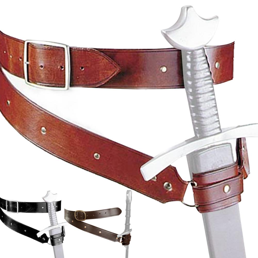 Medieval Renaissance Sword Holder PU Belt Waist Sheath Adult Men Larp Warrior Pirate Viking Knight Cosplay Leather Buckle Strap