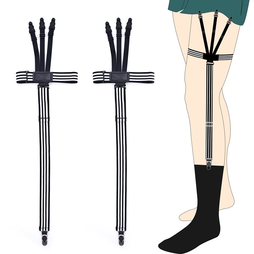 Ligas de para hombre, camisa que mantiene la falda, soporte con hebilla de calabaza, uniforme elástico, camisa con tirantes, ligas a rayas blancas y negras