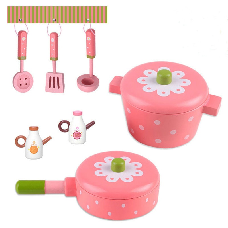 New Kids Giochi Di Imitazione di Legno Da Cucina Forniture Ruolo di Cottura Alimentare Casseruola Pomeriggio Tea Set Giocattoli Educativi Per I Regali Dei Bambini