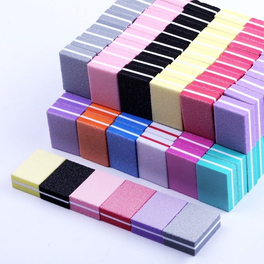 50Pcs Lot Dubbelzijdig Mini Nail File Kleurrijke Spons Nagellak Schuren Buffer Strips Polijsten Manicure Gereedschap