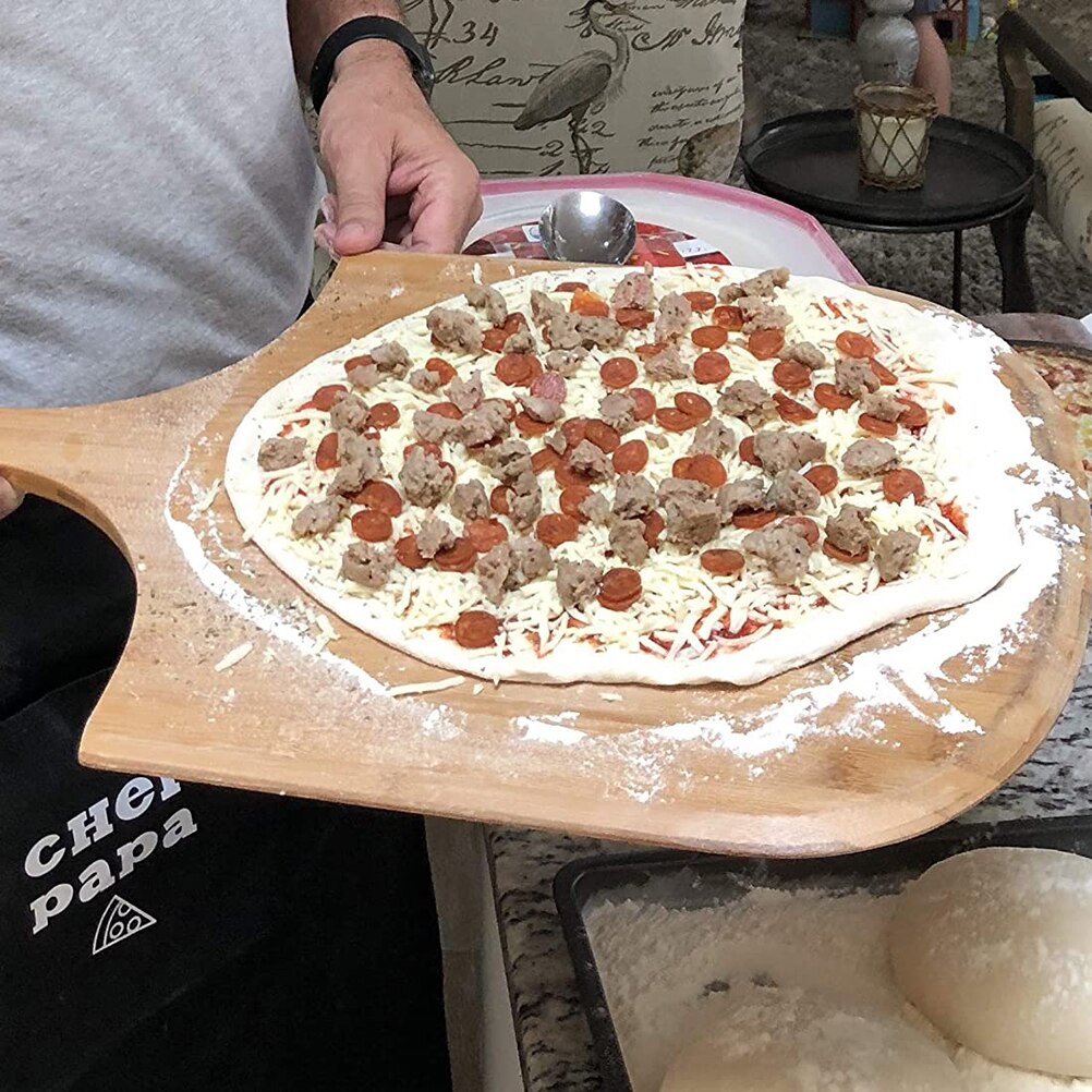 17.7*11.6i bambus pizzaskall tre serveringspanne pizzabrett pizzapadle skjærebrett med håndtaksbrett