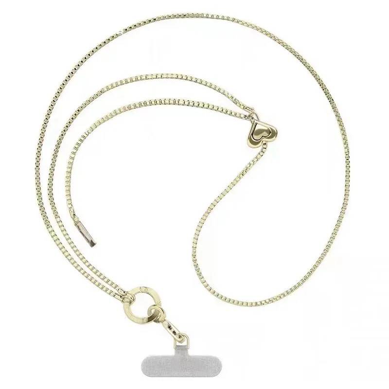 Gouden en zilveren metalen lange ketting, universele telefoonkoord, telefoonhanger.: Zwart