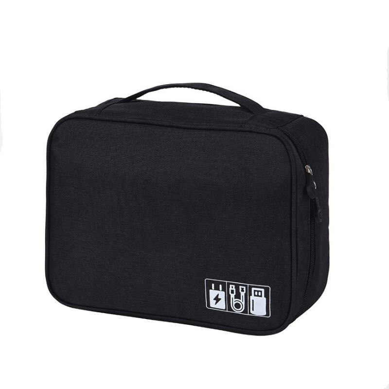 Bolsa de viagem portátil para aparelhos usb, bolsa para cosméticos e armazenamento de linha com carregador usb: Black