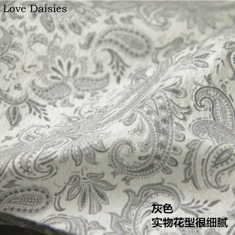 Grå paisley 100%  bomull seersucker tyg stretchig textil för gör-det-själv sommarkläder kläder klänning skjorta hantverk handarbete