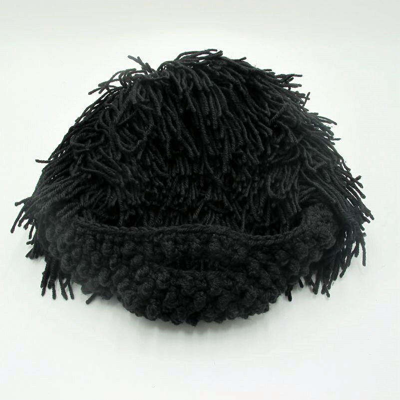 Erwachsene Häkeln Perücke Mütze mit Bart Wilden Mann Kreative Gestrickte Haar Hütte für Cosplay Partei Rasta Hütte: Schwarz