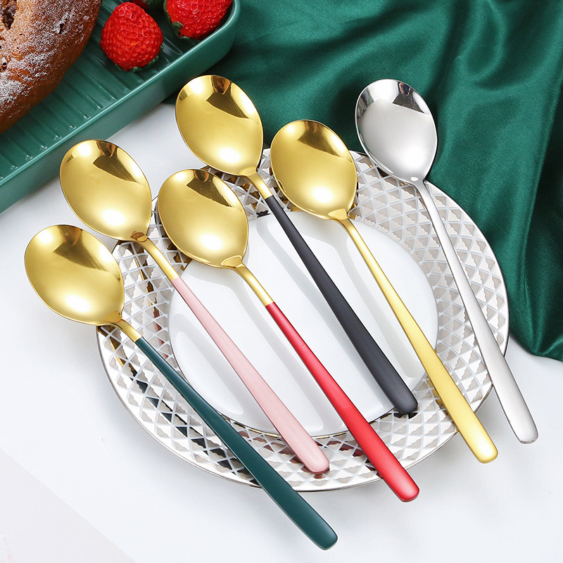 20Cm Rvs Goud Koffie Lepel Theelepels Servies Ijs Dessert Lepels Met Lange Handvat Bestek Keuken Accessoires