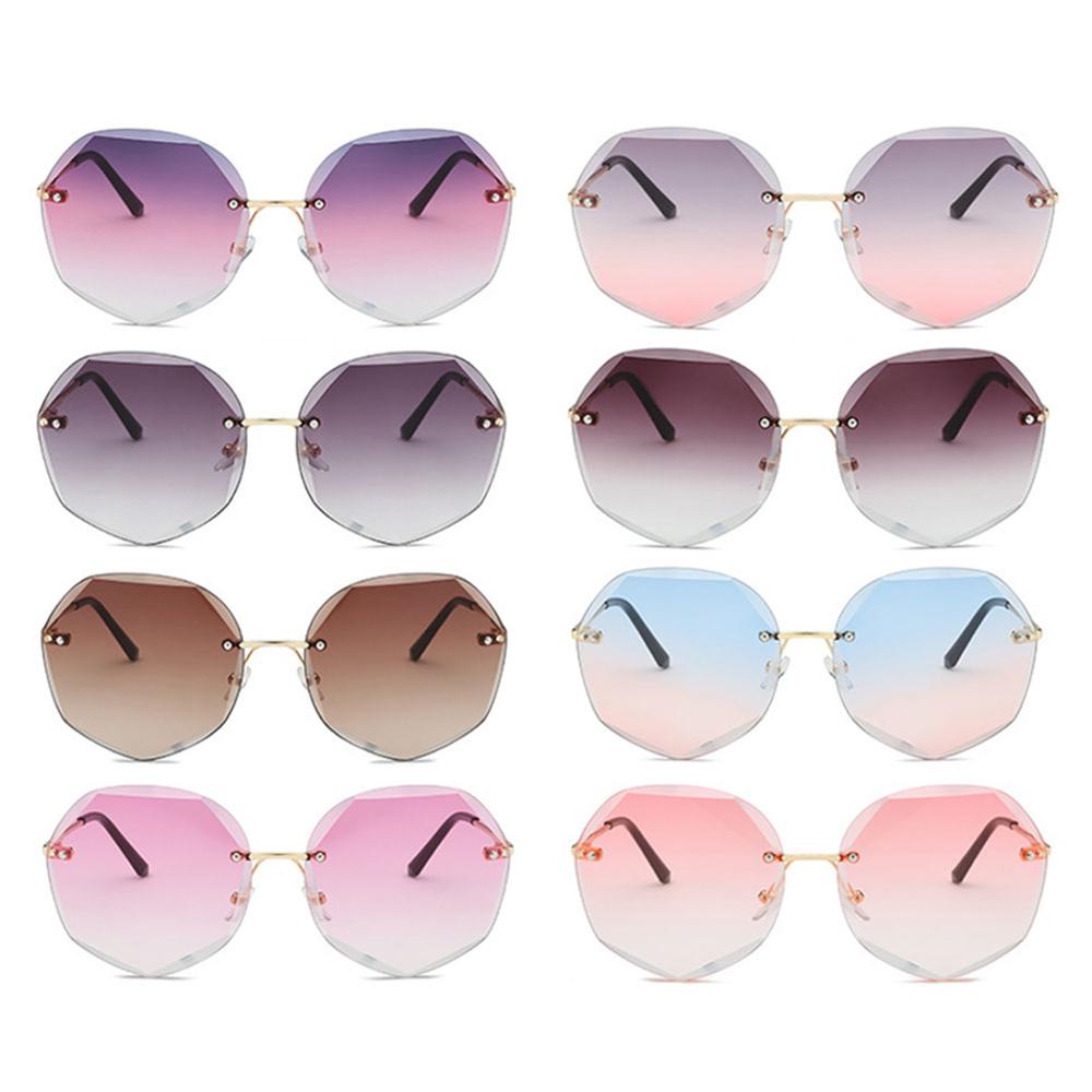 Women Polygon Rimless Sunglasses Metal Anti Ultraviolet Marine Film Sunglasses