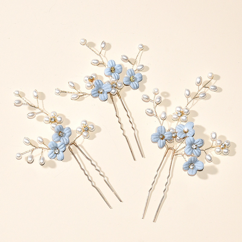 Horquilla en forma de U de flor blanca para mujer, 3 piezas, pinzas para el pelo elegantes, accesorios de joyería para el cabello, adornos para la cabeza de boda: Pistola negra plateada