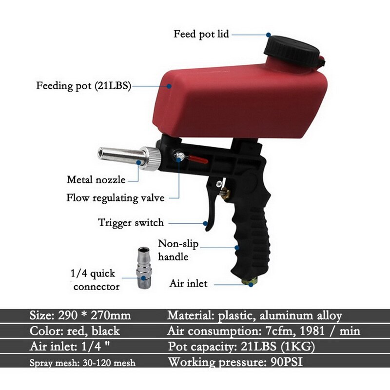 1pc Sand Gravity Sandblasting Gun 90psi Pneumatic Sand Blasting Set Portable Anti Rust Protection tool