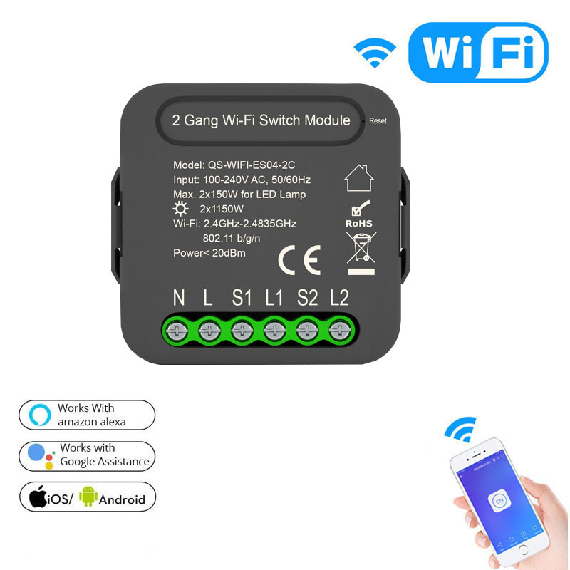 Tuya WiFi Switch Module 1 2 Gang Wireless Light DIY Switch Module Smart Life 100-240V AC Voice Relay Work with Google Home Alexa: 2 Gang Wifi Module / 2Pcs