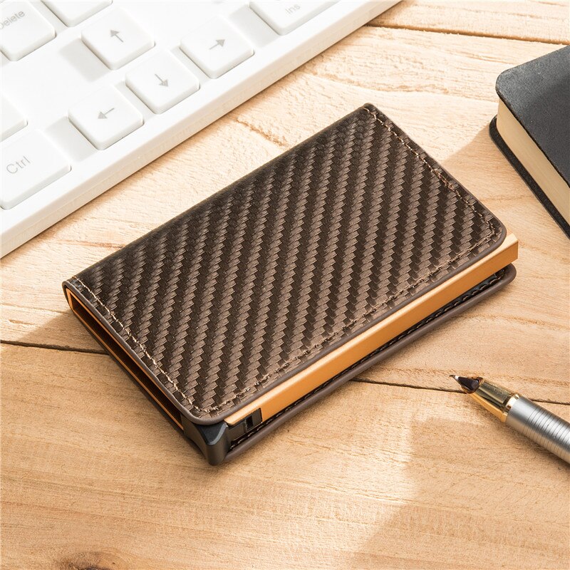 BISI GORO RFID PU Leather Single Box Wallet Carbon Fiber Protector Credit Card Holder Slim Card Case tarjetero hombre