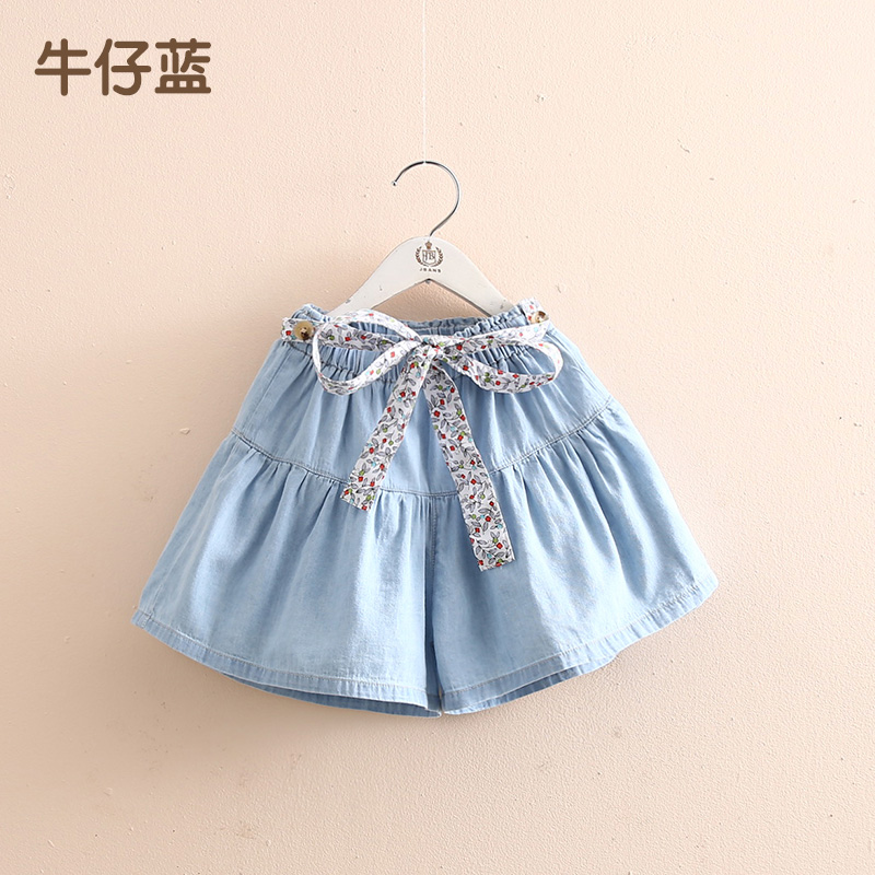2021 Hot Summer Casual 3 4 5 6 7 8 9 10 11 12 anni Baby Child pantaloncini di jeans larghi in cotone tinta unita con cintura per bambini ragazze: 3T
