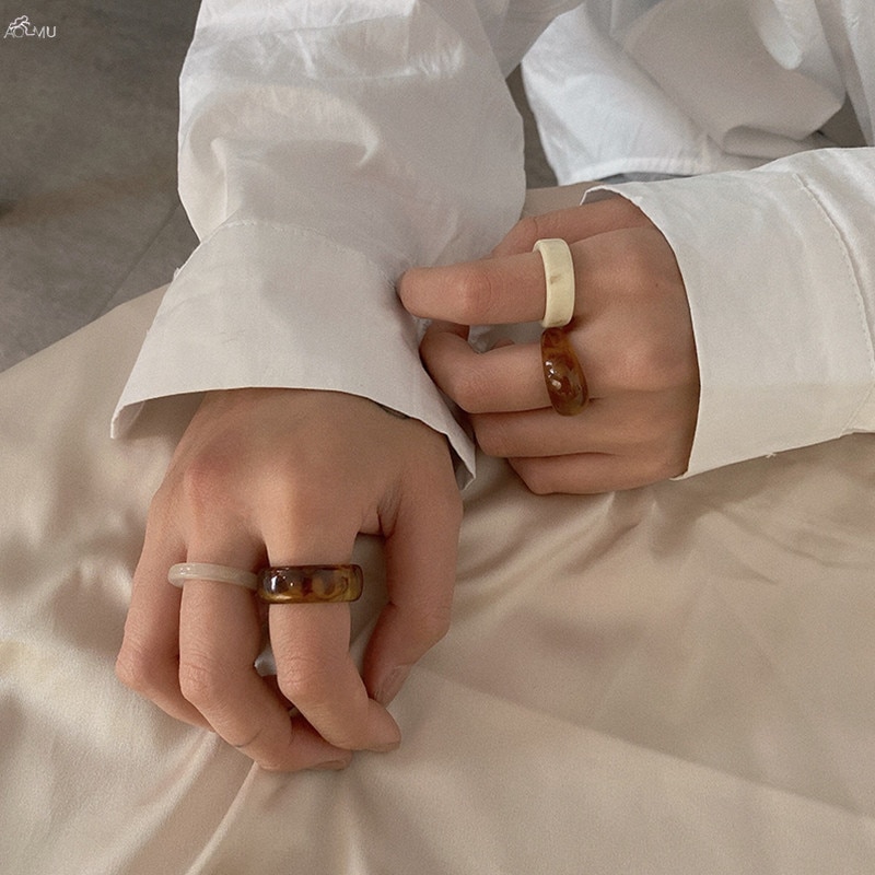 AOMU – ensemble de bagues en résine pour femmes, 4 pièces, rétro, Chic, léopard, acrylique, fête, empilées, bijoux, accessoires, ,