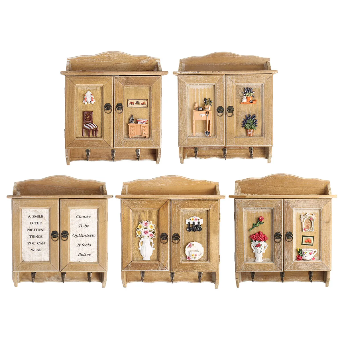 Caja organizadora Retro de madera con puertas dobles, estante organizador con 9 ganchos, soportes montados en la pared para armario, decoración para el hogar y la sala de estar