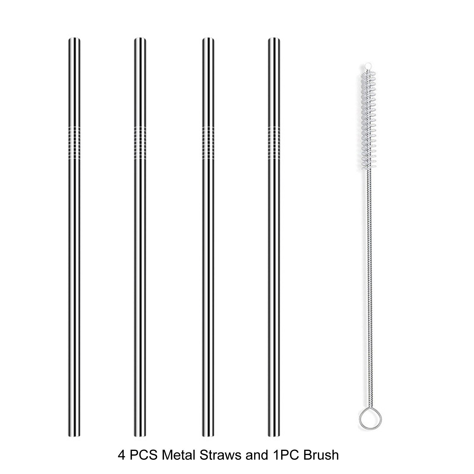 Reusable Metal S traws with Silicone Tip & Travel Case & Cleaning Brush Kit Stainless Steel Straw popotes reutilizables: Silver