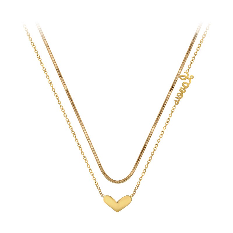 Klassieke Perzik Hart Dubbele Gouden Titanium Staal Korte Ketting Voor Vrouw Mode Sexy Meisje Sleutelbeen Keten Koreaanse Luxe Sieraden