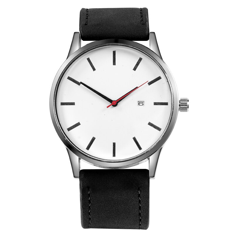 Herreure mænd sport sorte ure læderbånd auto dato kvarts armbåndsure pris reloj hombre: Sort hvid