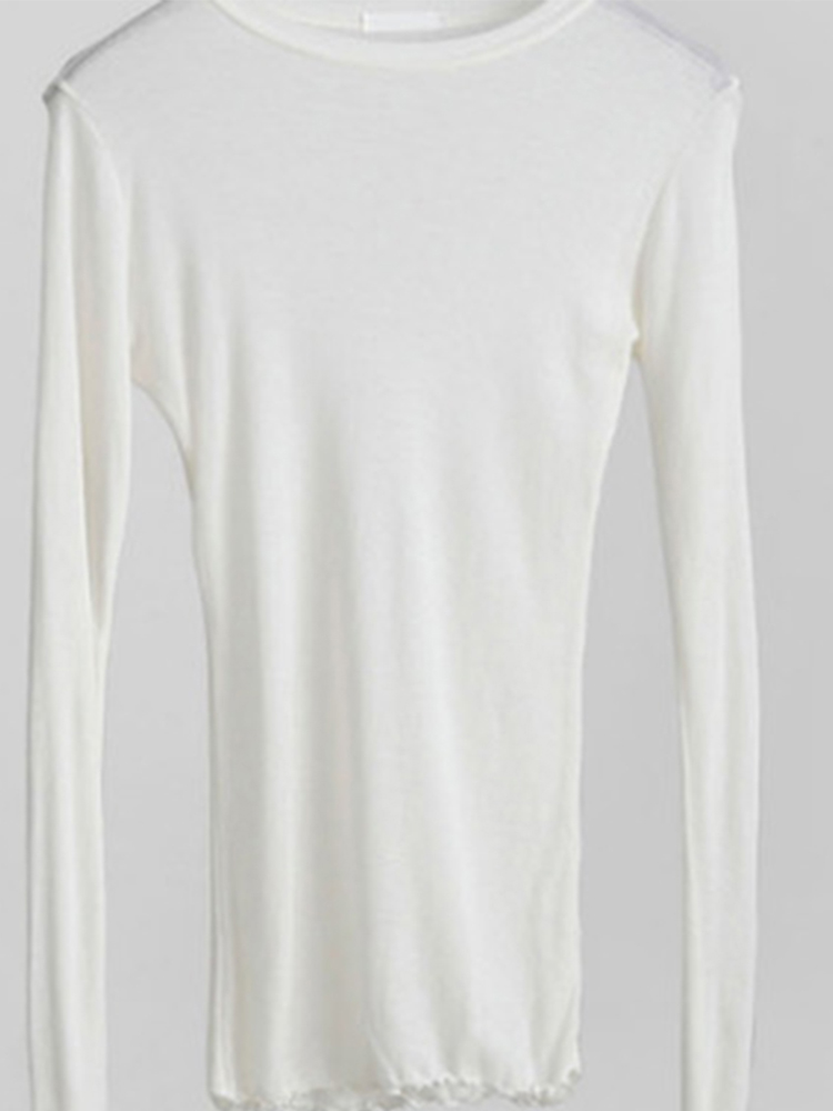 Enfärgad t-shirt kvinnor bomull elastiska enkla t-shirts kvinnliga casual toppar långärmade sexiga tunn t-shirt genomskinlig