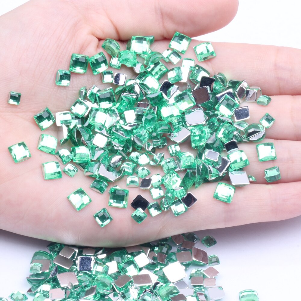 Strass acrílico formato quadrado 30 peças 12mm parte traseira plana terra facetas muitas cores cola traseira plana em contas diy decoração de arte de unha: 16 sun green