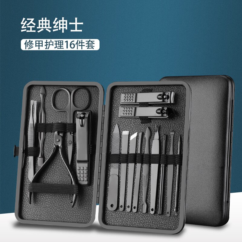 Niebieski nożyczki zestaw obcinaczy robić paznokci szczypce robić cięcia paznokci Pedicure nóż martwa skóra szczypce paznokci rowek zapalenie narzędzie robić manicure: 16szt czarny