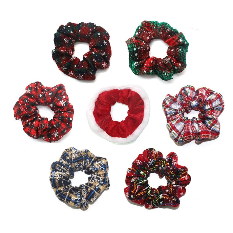 Christmas Hair Schrunchies Snowflakes Elastic Hair Bands Girls Hair Ties Ponytail Holder Red Xmas Hair Rope Kids Gum Accessories