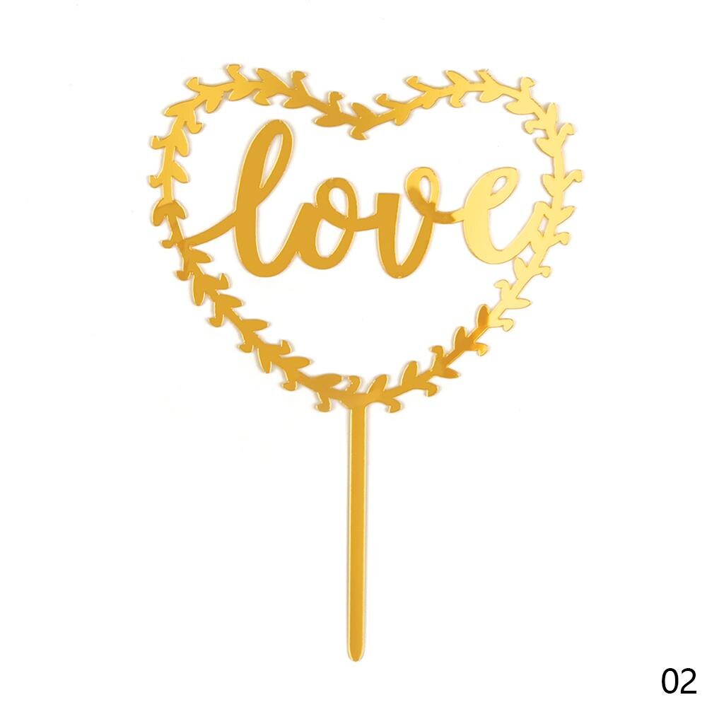 Heart Love Acrylic Cake Topper Engagement Wedding Birthday Cake Golden Resuable Topper Cupcake Dessert Decor Supplies: 02
