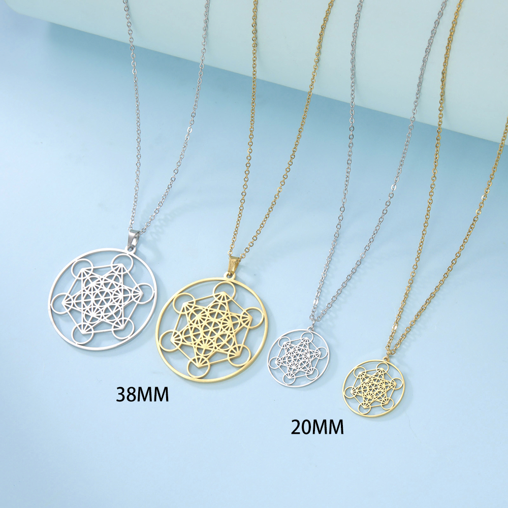Skyrim Stainless Steel Angel Seal Archangel Metatron Cube Necklace Women Men Sacred Geometry Amulet Religious Spiritual Jewelry