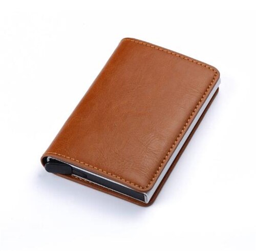 Bycobecy Rfid CreditCard Cardholder Blocking Men id Credit Card Holder Wallet Leather Metal Aluminum Business Bank Card Case: A APRICOT x-12