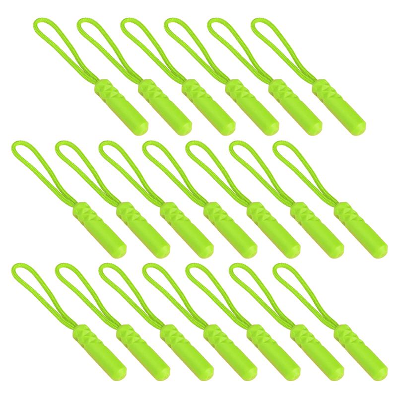 20 pièces tête de cylindre tirette tirette compacte tirant la corde fermeture à glissière tête queue corde multi-usages tirette extracteur pour vêtements: Fluorescent Green