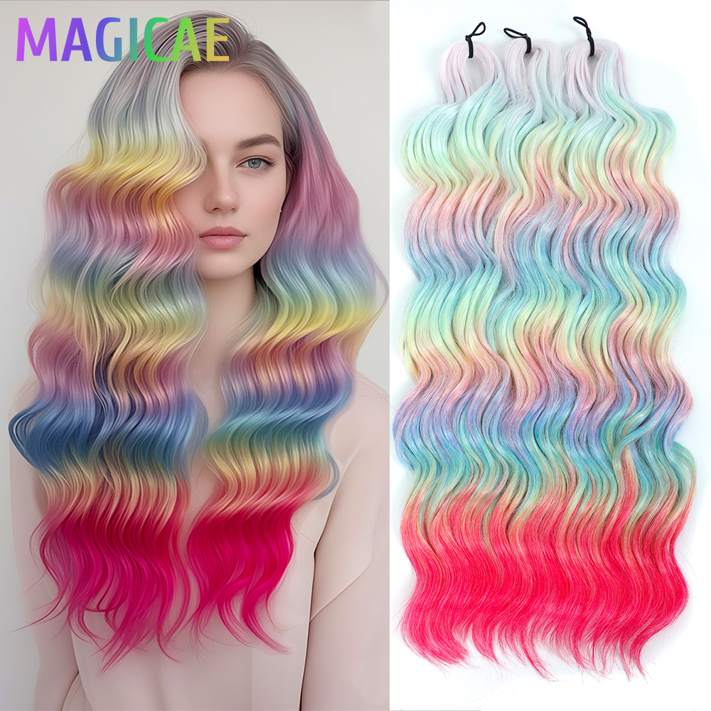 Anna 3 stk. 24 cm løse dybe bølger hæklede fletninger pink ombrefarvede regnbue hårextensions grå hvid fletning hår blond 613