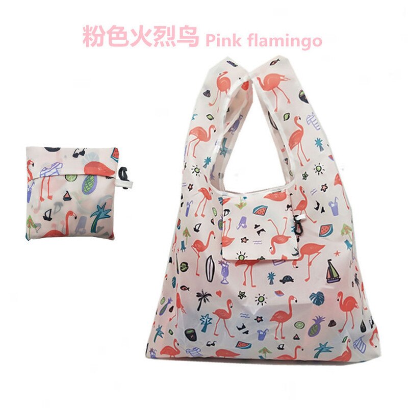 Foldable Shopping Bag Tote Pouch Portable Reusable Grocery Storage Eco Bag Cactus Flamingo Dots