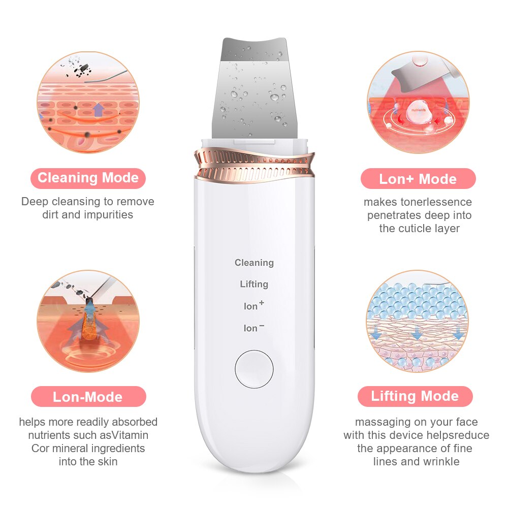 Ultrasone Huid Scrubber Comedondrukker Ion Diepe Gezicht Reiniging Schop Gezicht Spatel Cavitatie Peeling Ems Huid Reinigen