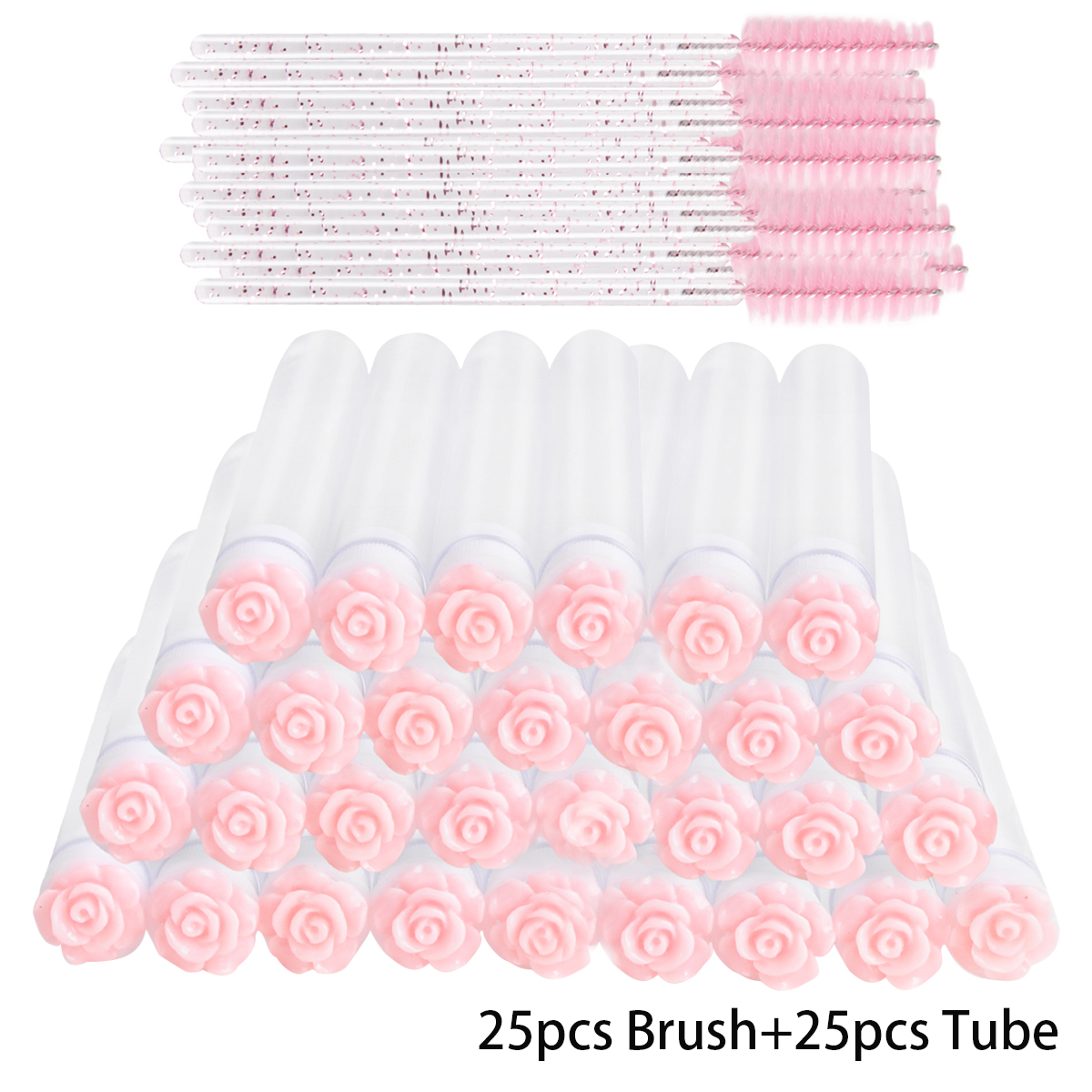 25/50 Uds tubos de cepillo de pestañas varitas de rímel de pestañas de cristal peine para cejas carretes contenedor pestañas cepillos aplicadores herramientas de maquillaje: Caqui