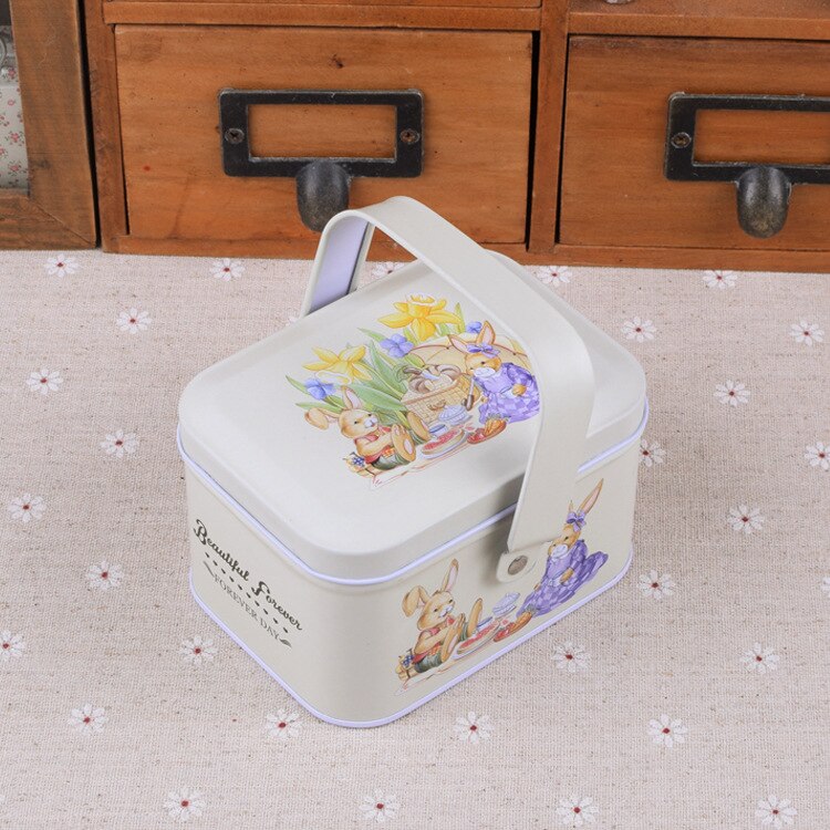 1Pc Metal Handle Storage Box Small Suitcase Organizer Case Sewing Kit Tinbox Candy Cookie Chocolate Packaging Wedding: As picture show 05