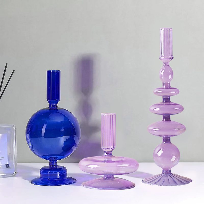 Portavelas de vidrio para sala de estar, candelabro romántico para el hogar, decoración de boda, cumpleaños, cena, de Navidad, Acc