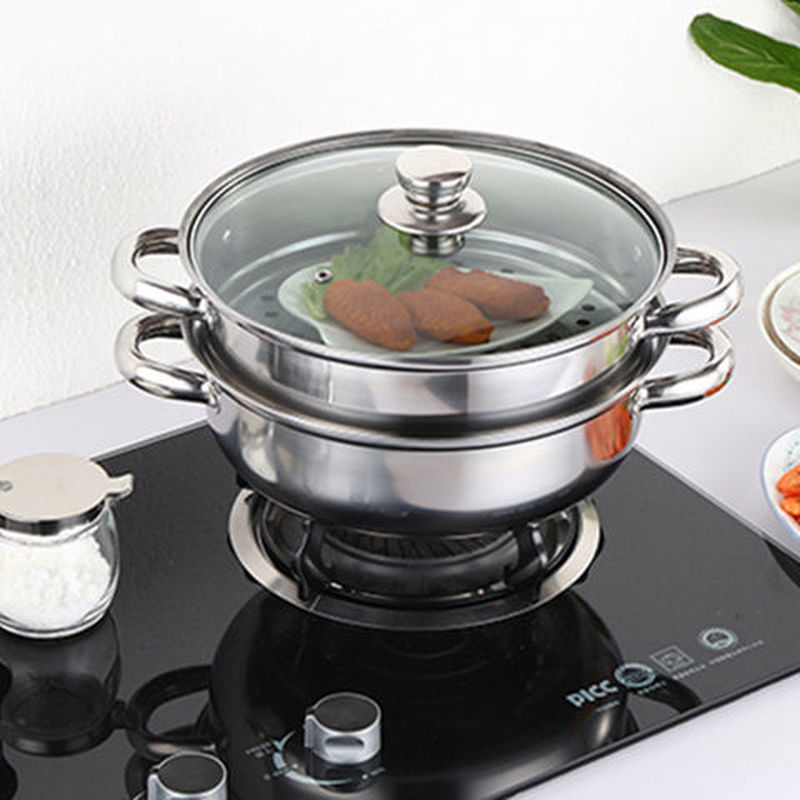 Vaporera de acero inoxidable para sopa, olla al vapor gruesa, engrosamiento doble, jaula grande, cajón de vapor, olla de sopa Binaural para el hogar