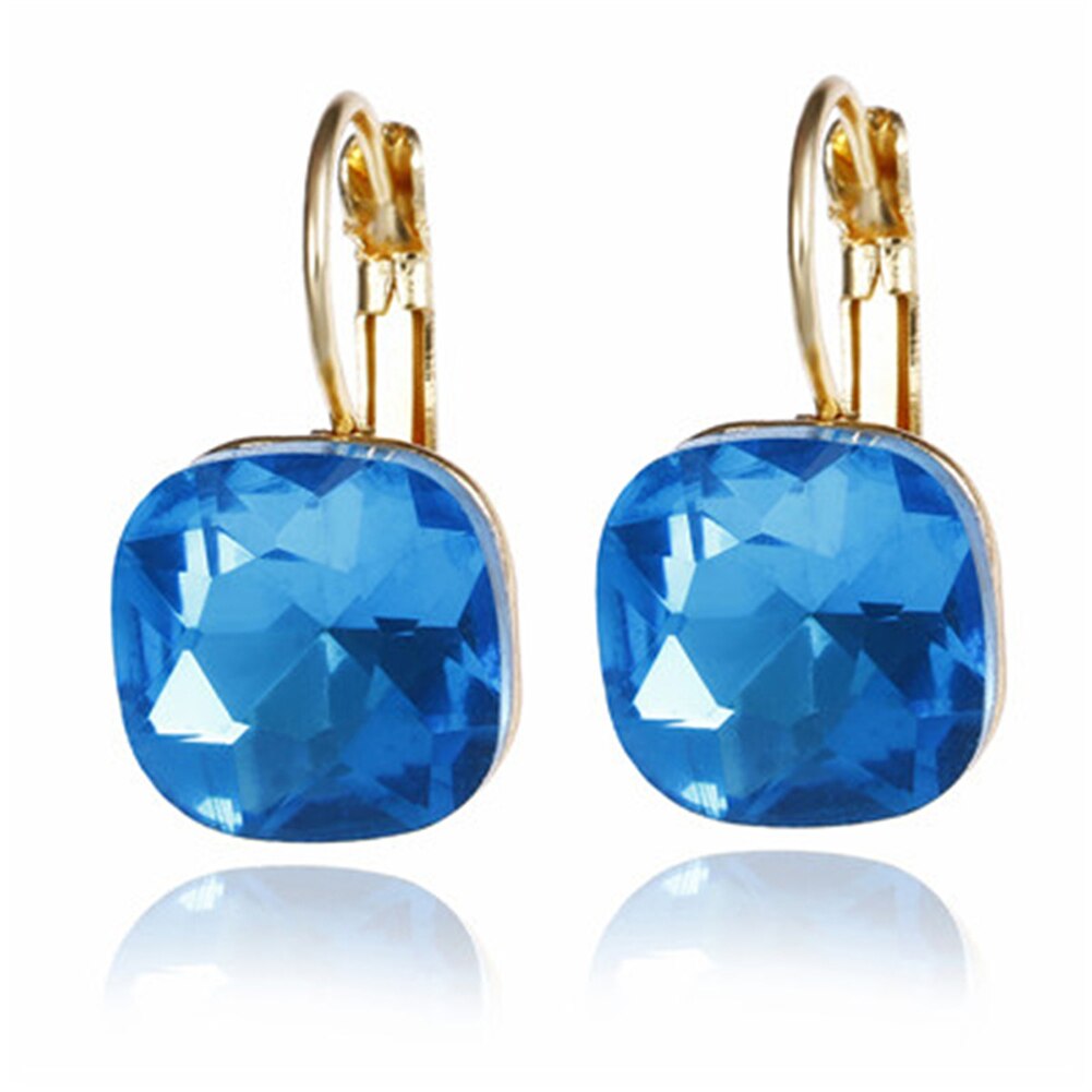 Mode 6 Kleuren Blauw Strass Mode Kristal Vrouwen Oorbellen Witte Vierkante Dangle Oorbellen Voor Vrouwen Trendy Sieraden: Blauw