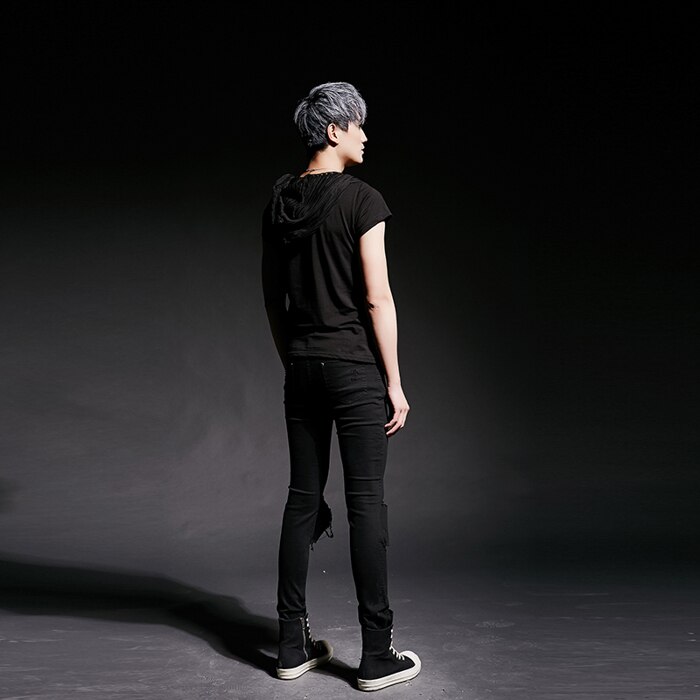Stijlvolle gescheurde jeansbroek biker slim straight gerafelde skinny jeans heren