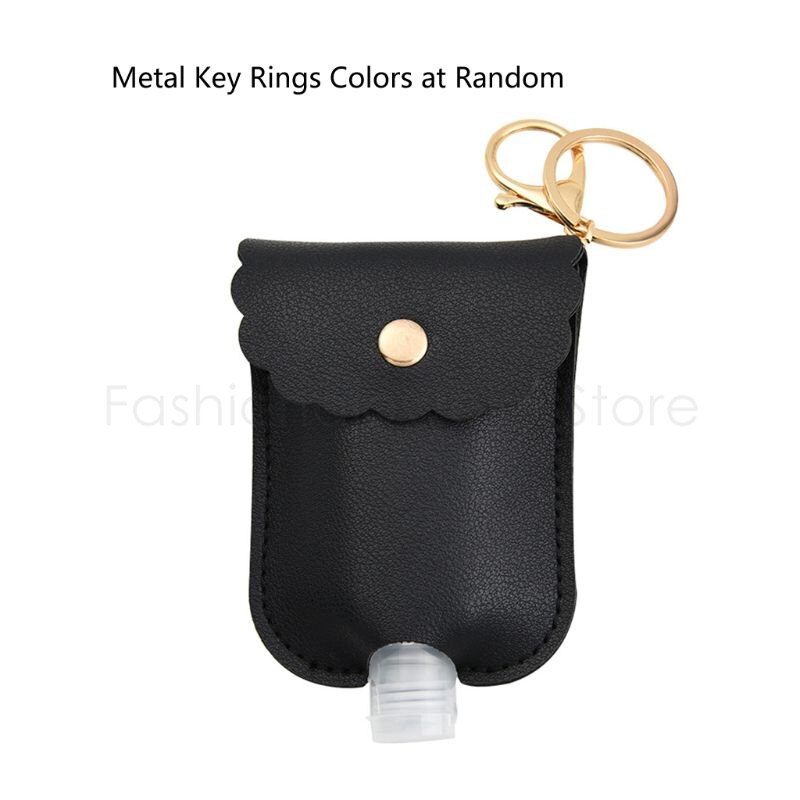 60ml Tragbare Squeeze Flasche Leere Dicht Kunststoff Reise Flasche für Hand Sanitizer mit Leder Keychain Halter Clips: Black