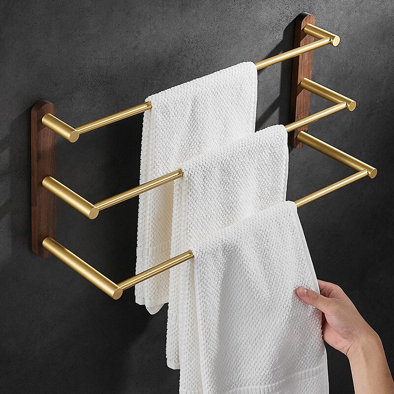 Badkamer Handdoek Hanger Nail Gratis 38-58 Cm Handdoekenrek Hout En Aluminium Geborsteld Goud Handdoek Bar Rail Twee/Drie Bars Handdoekhouder