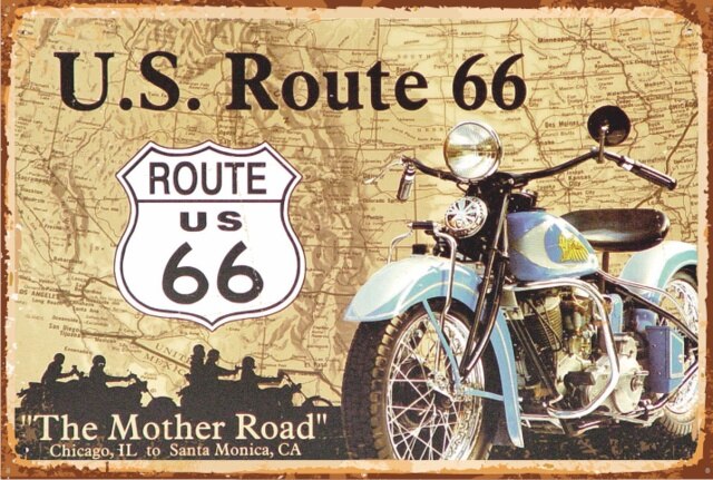 Route 66 Motor Retro Vintage Hout Poster 326249432