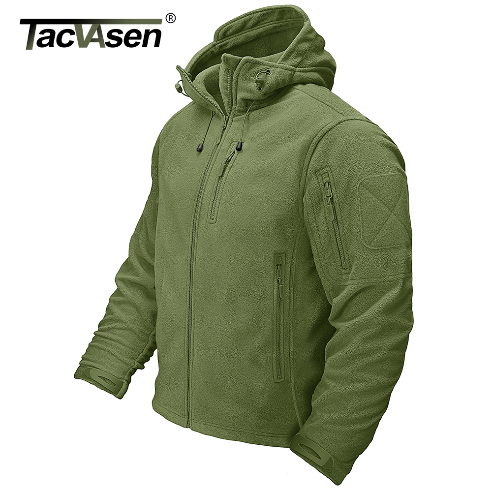 TACVASEN Herbst-Winter-Herren-Fleecejacke mit Kapuze, durchgehender Reißverschluss, weicher, wärmender, winddichter Mantel, draußen, Arbeiten, Wandern, Angeln, Oberbekleidung