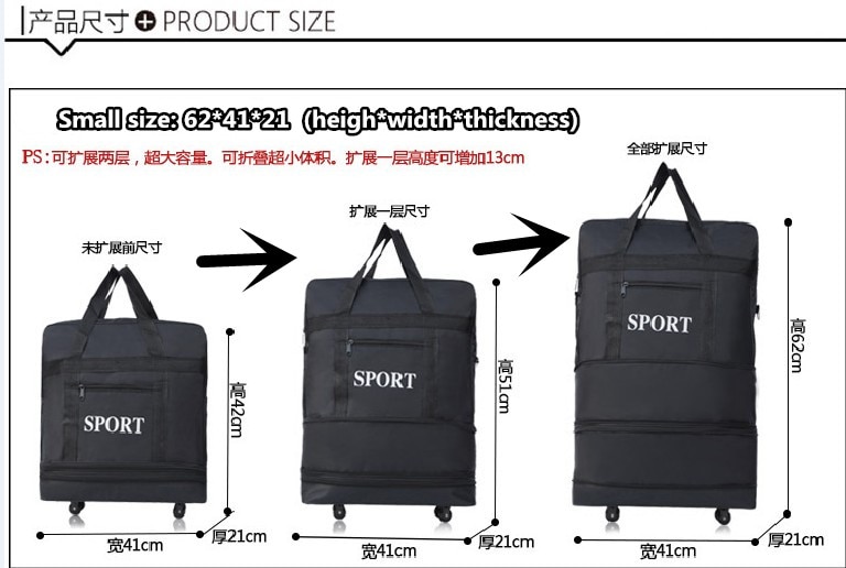 sac gonflable imperméable à l'eau Portable valise de voyage sac gonflable unisexe extensible sacs à bagages pliants avec des sacs de nuit de roue pendant la nuit: small size