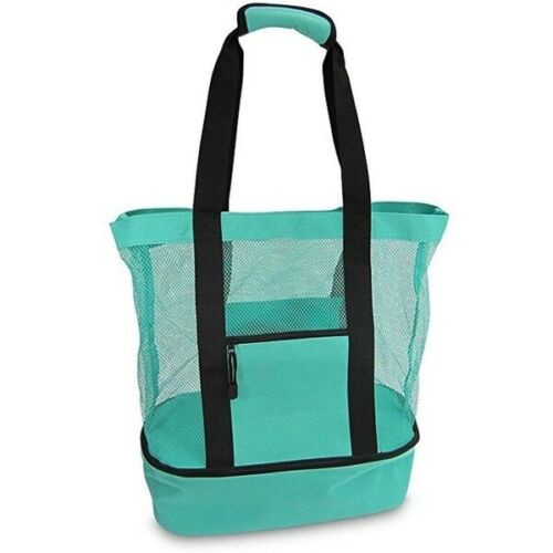 Handheld Lunch Bag Cooler Picnic Net Mesh Beach Tote Bag Vacation Bag Shopper Food Drink Storage: Green