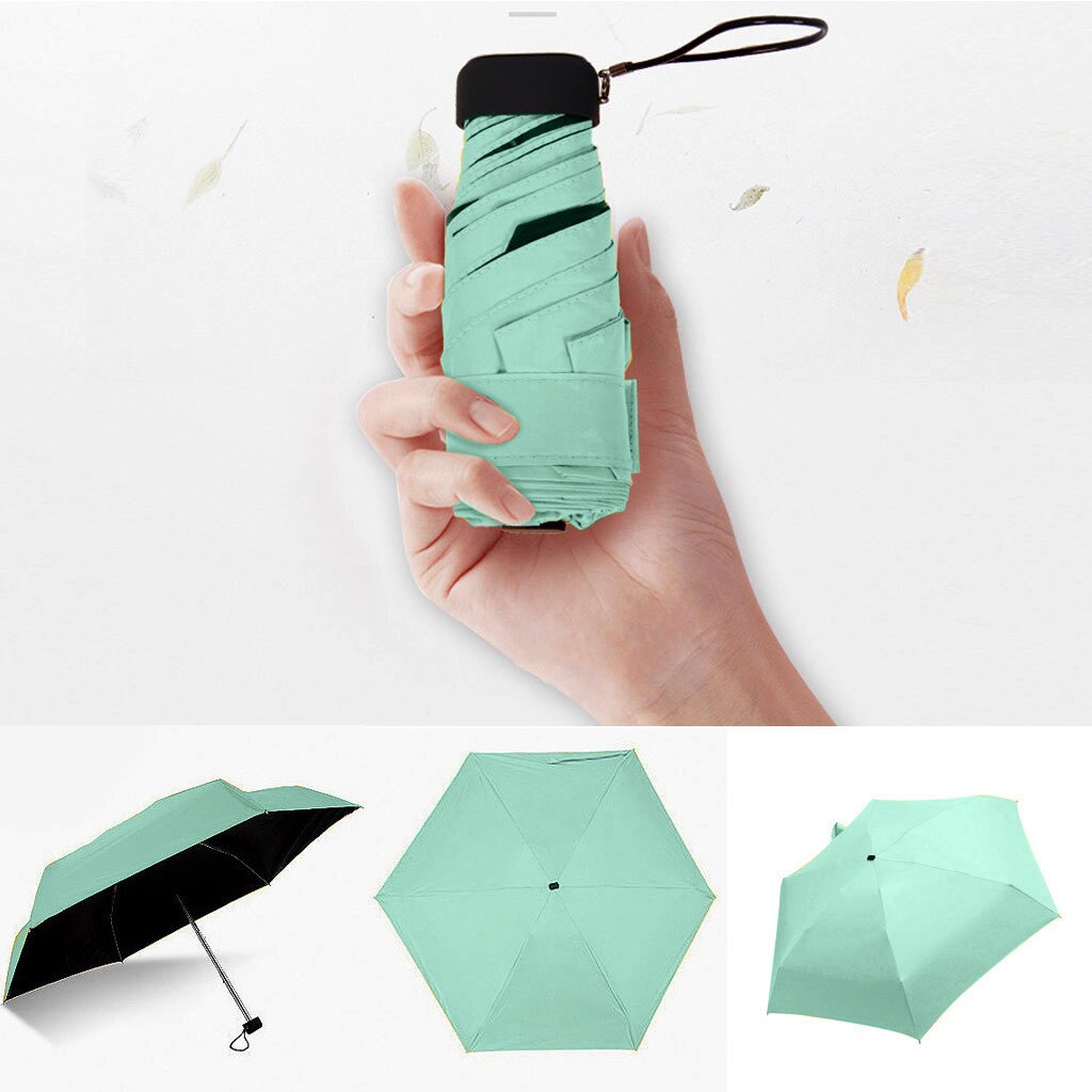 Parasol flad letvægts paraply parasol foldning sun mini 5 foldning ultra let foldbar paraply uv beskyttelse: Grøn
